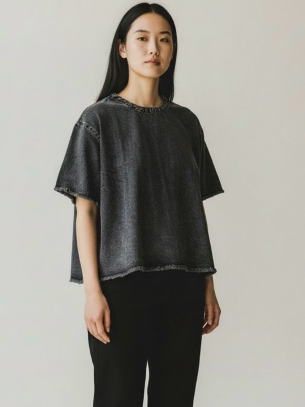 Wildfang The Essential Denim Boxy Top Charcoal Gray Short Sleeve Sz Small NWT
